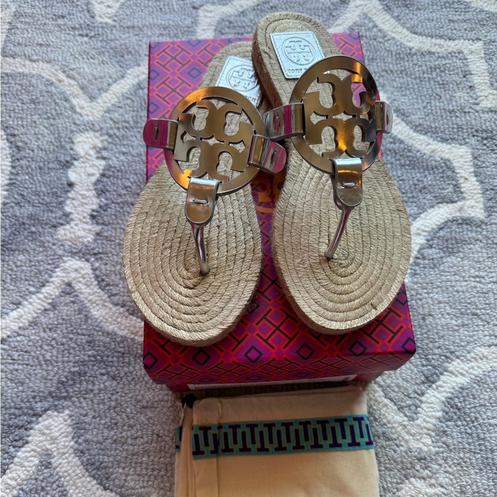 Tory Burch Miller Espadrille Sandal Mirror Metallic size 7